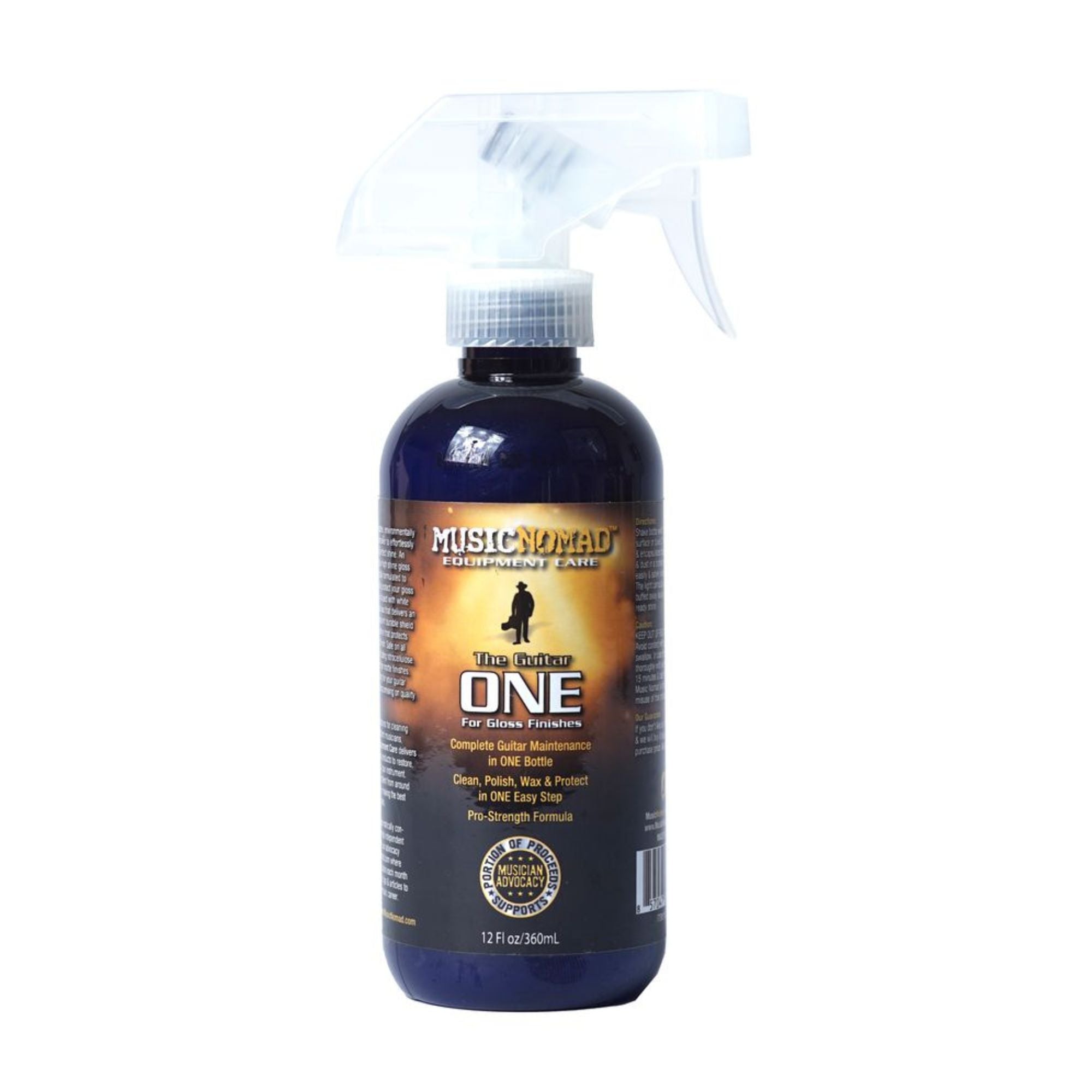 Music Nomad MN1501 guitar cleaner, polish, and wax in a 360ml bottle, designed for all-in-one guitar maintenance and care.