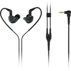Behringer MO240-CK Pro in-ear studio earphones in black with sleek design and adjustable silicone tips for comfortable fit.
