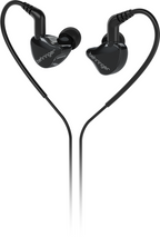 Behringer MO240-CK Pro in-ear studio headphones in black with ear tips and cable, designed for professional audio monitoring.