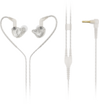Behringer MO240-CL Pro in-ear studio earphones with clear earbuds and inline microphone for professional audio monitoring.