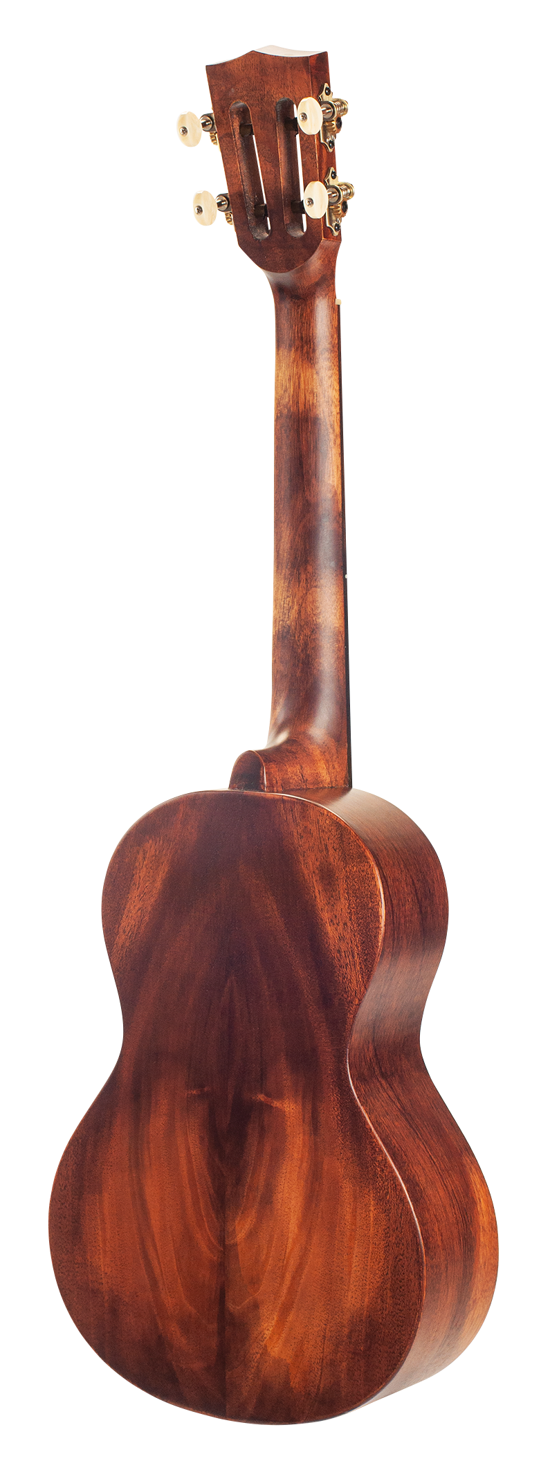 Back left view of Mahalo Historic Series Tenor Ukulele showing wood grain and tuning pegs, part of Mahalo ukuleles and accessories collection.