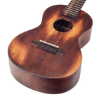 Mahalo Historic Series Tenor Ukulele with wooden body, four strings, and decorative fretboard in natural finish.