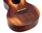 Mahalo Historic Series Tenor Ukulele showing the bridge and body with natural wood finish and detailed craftsmanship.