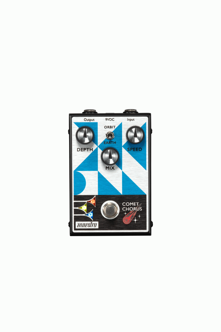 Maestro Comet Chorus guitar effects pedal with control knobs and input/output jacks, designed for musical tone modulation.