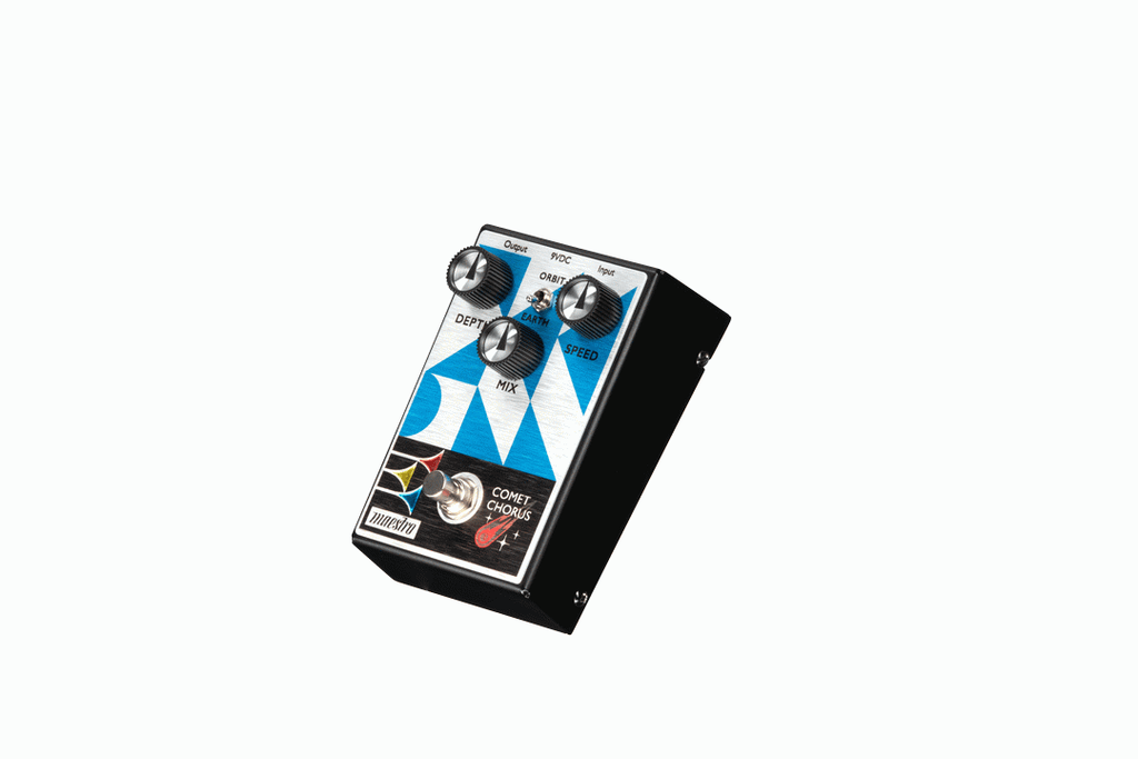 Maestro Comet Chorus guitar effects pedal with control knobs and input/output jacks, designed for electric guitar sound modulation.