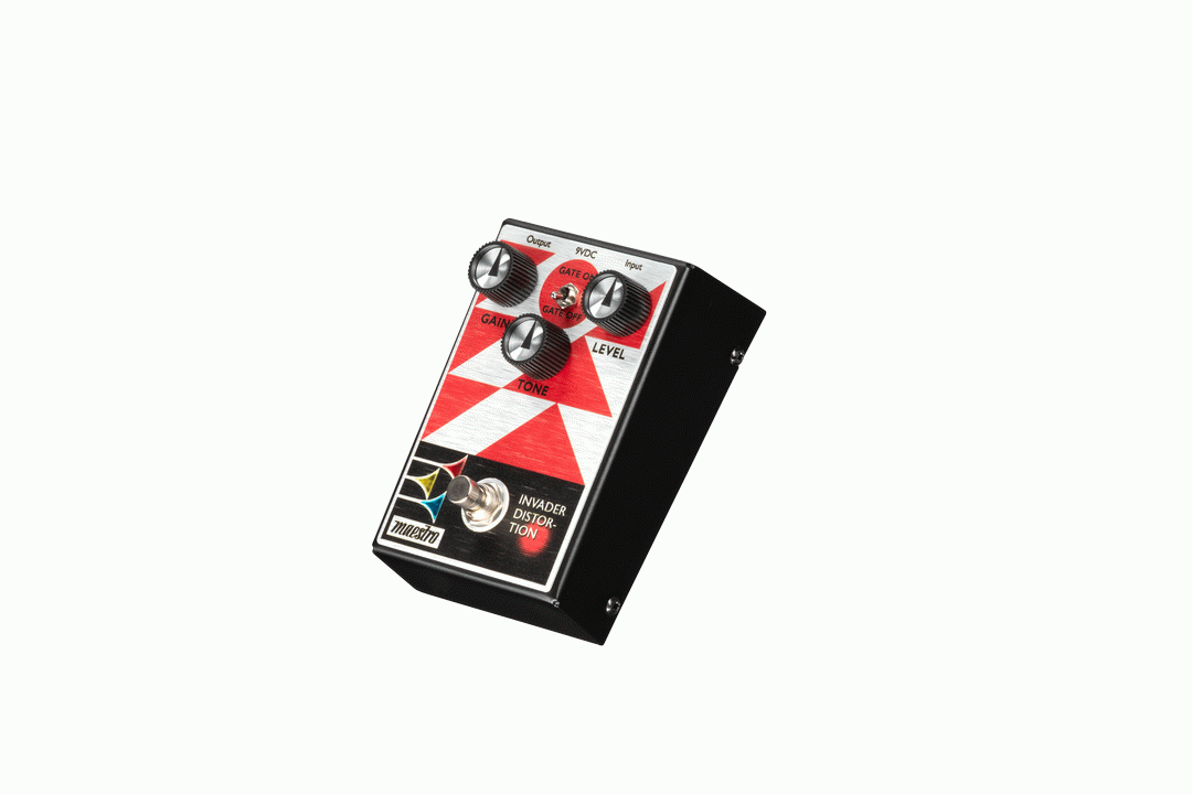 Maestro Invader Distortion guitar effects pedal with control knobs and input/output jacks for electric guitar sound shaping.