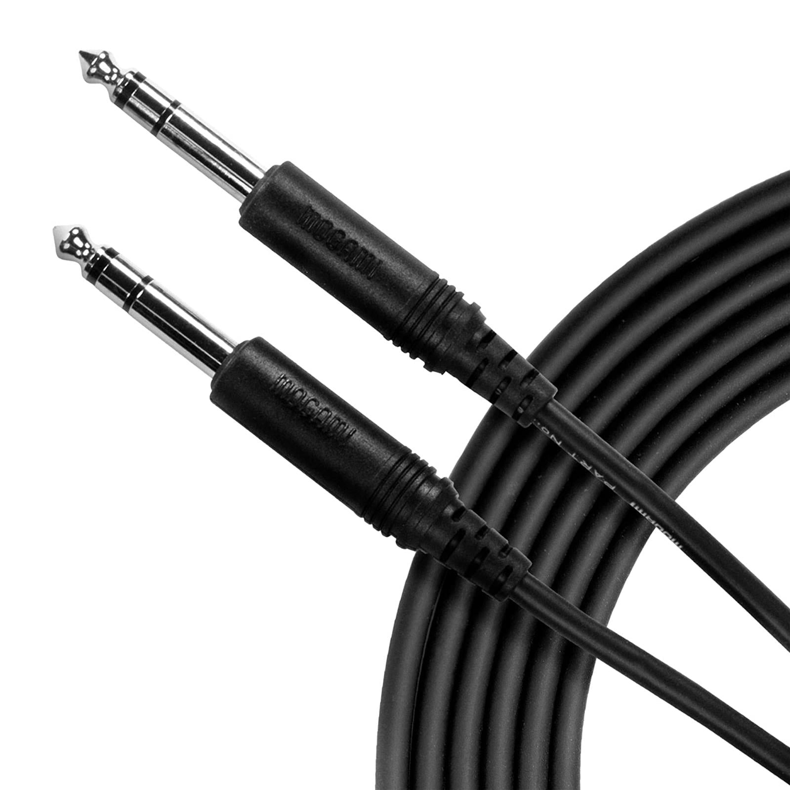 MOGAMI Pure Patch 1/4 TRS cable, 6-foot length, shown with black connectors and cable for professional audio connections.
