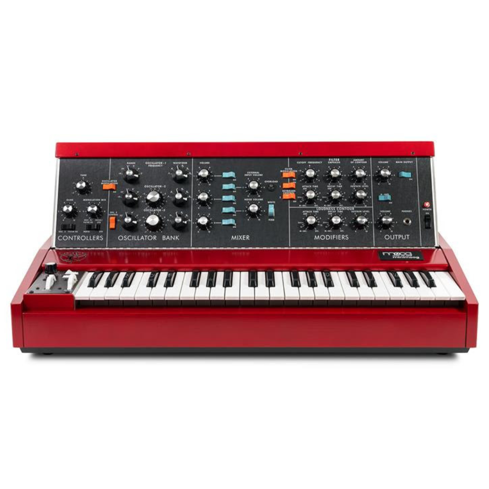 Moog Geddy Lee Minimoog Model D analog synthesizer keyboard with classic design and iconic controls.
