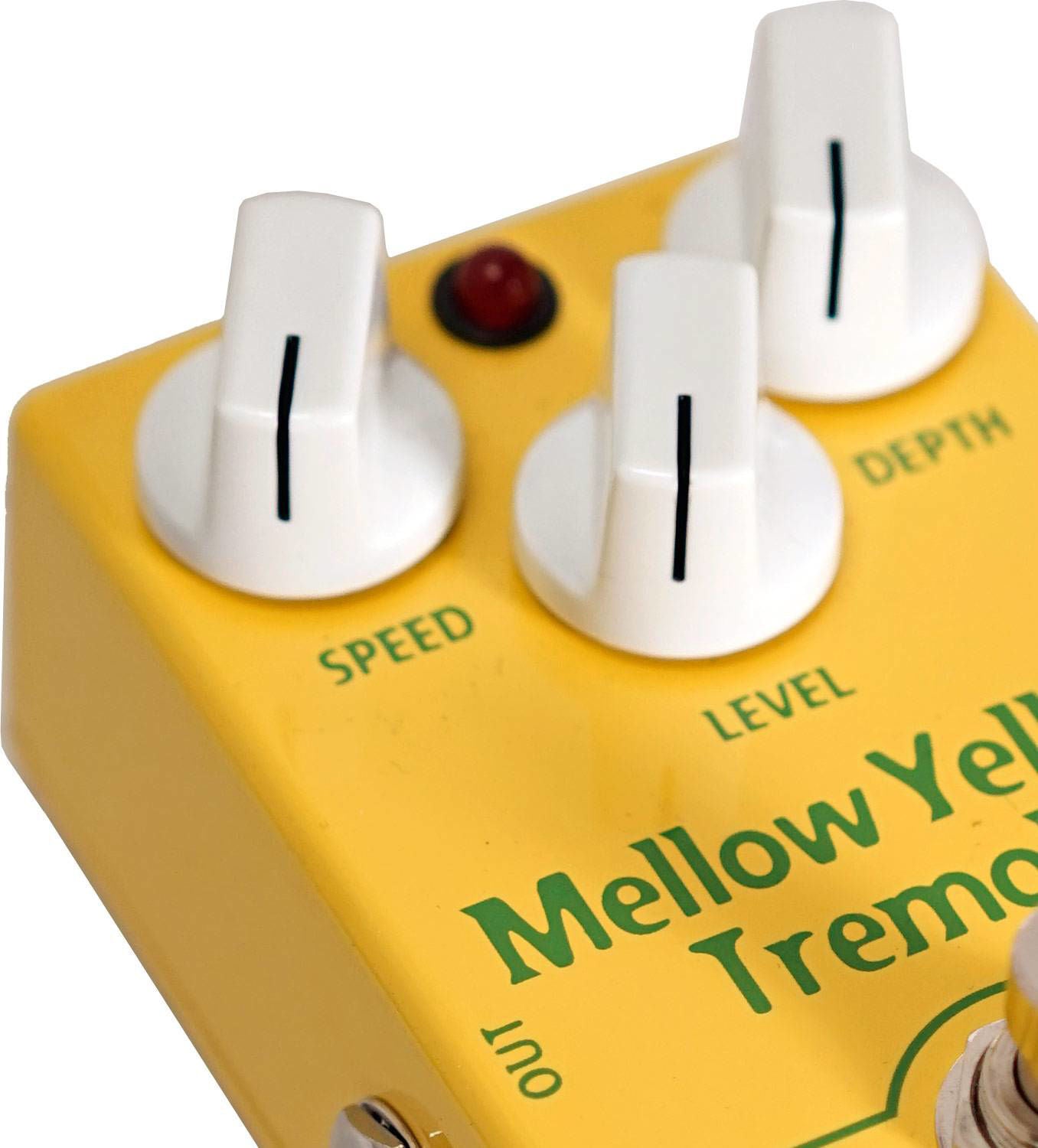 Mad Professor Mellow Yellow tremolo guitar effects pedal with control knobs and footswitch, black finish, and brand logo visible.