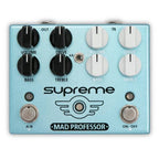 Mad Professor Supreme Effects Pedal shown with multiple control knobs and footswitch, designed for guitar effects and sound modulation.