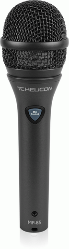 TC Helicon MP-85 wired live vocal microphone with control, featuring a dynamic microphone design for professional performance.