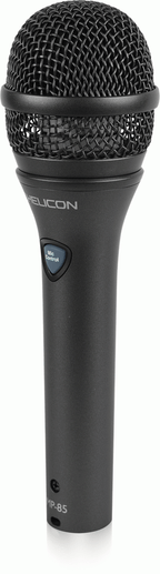 Wired TC Helicon MP-85 vocal microphone with built-in control, designed for live singing and performance.