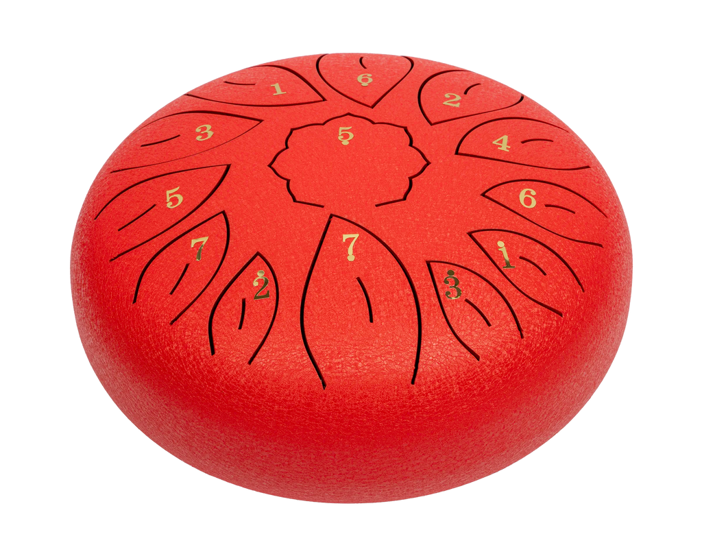 Mano Percussion MPC40RD 10-Tongue Red Drum, hand percussion instrument with vibrant red finish, featuring multiple tongue sections.
