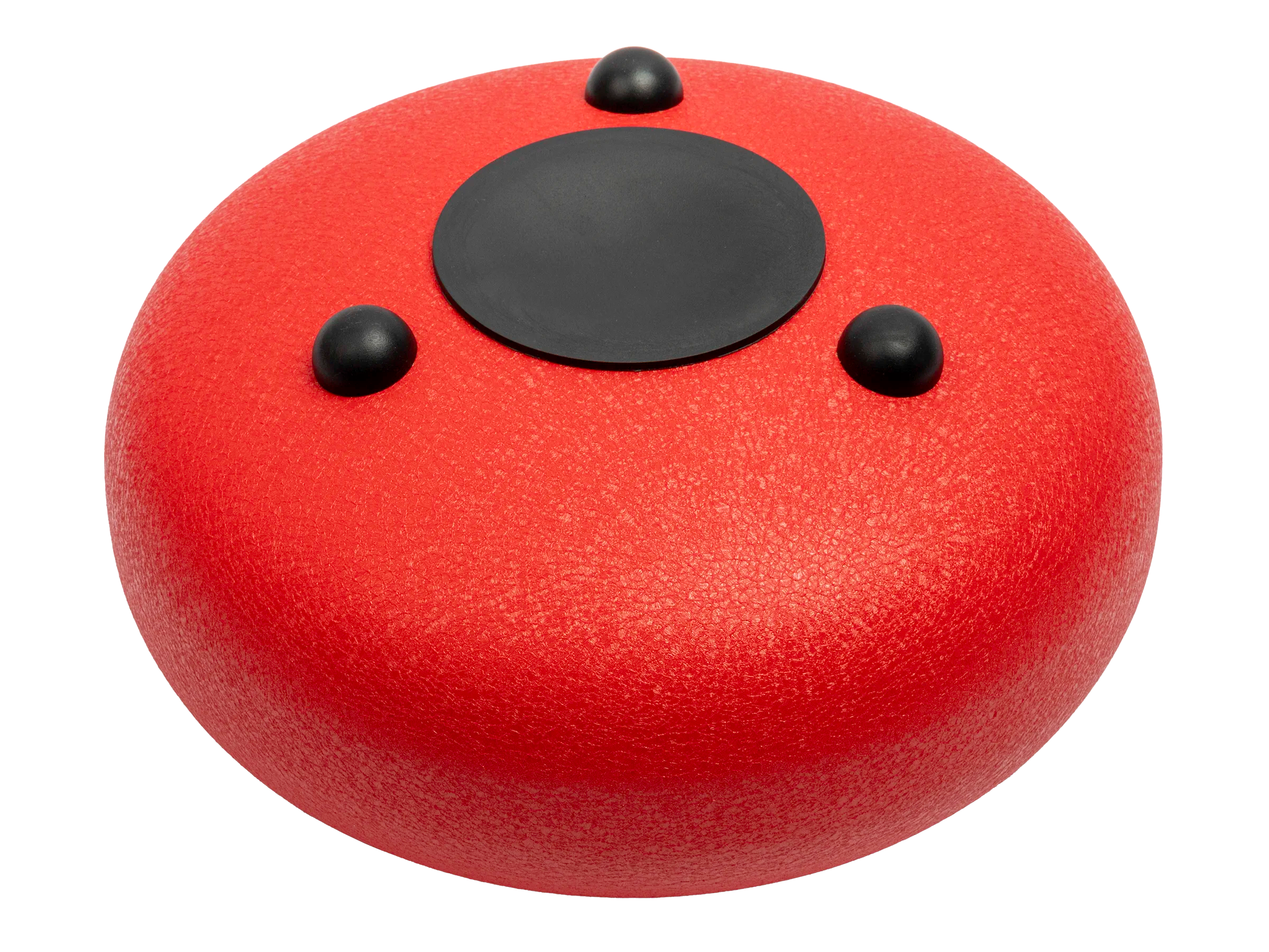 Red Mano Percussion MPC40RD 10 Tongue Drum back view showing its round shape and metal tongues for hand percussion.