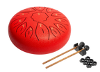 Red Mano Percussion MPC40RD 10-Tongue Drum for hand percussion, shown with vibrant red finish and 10 tongue design.