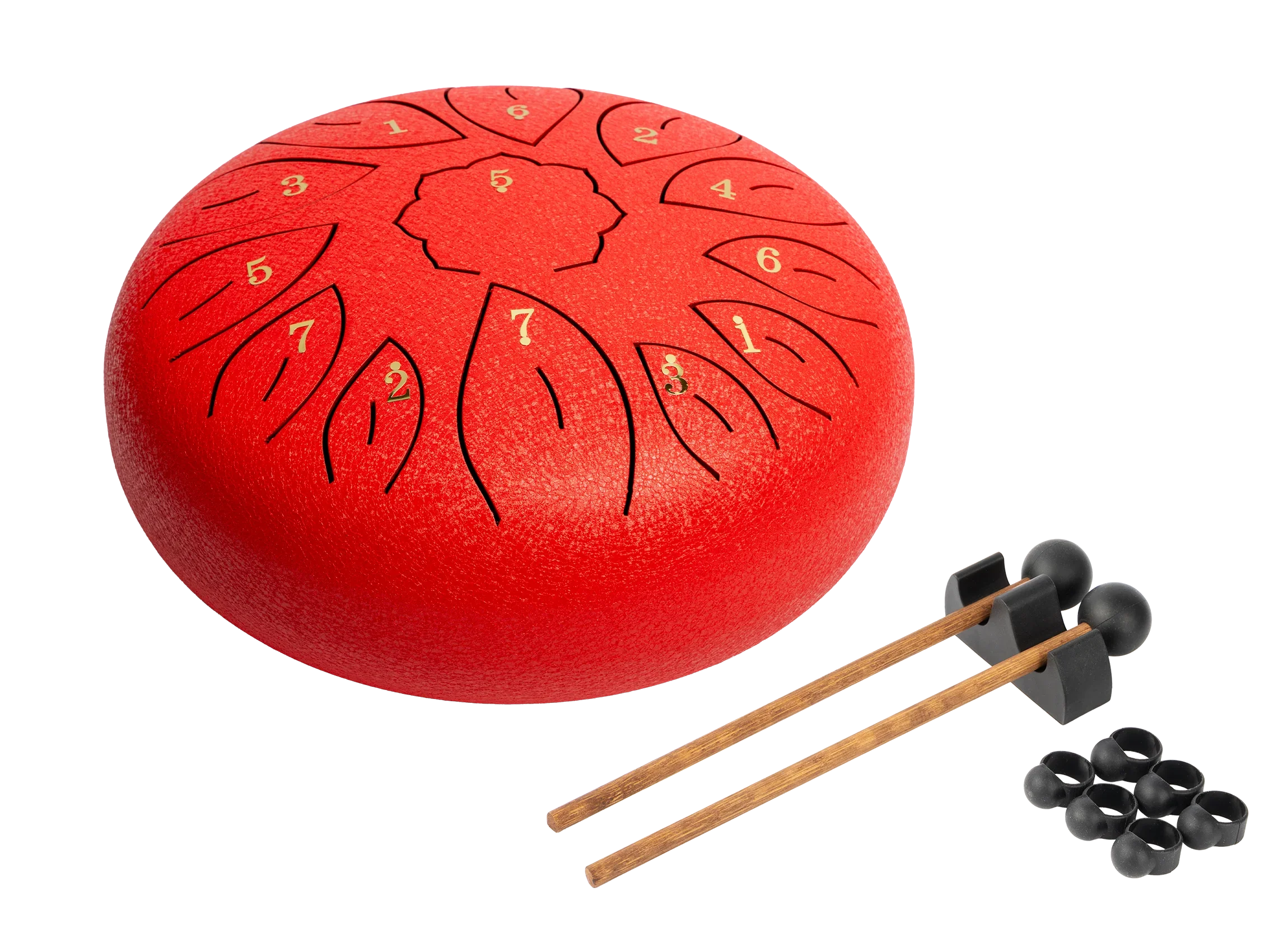 Red Mano Percussion MPC40RD 10-Tongue Drum for hand percussion, shown with vibrant red finish and 10 tongue design.