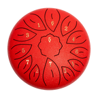 Red Mano Percussion MPC40RD 10-tongue hand percussion instrument with a circular top view showing the tone tongues and vibrant color.