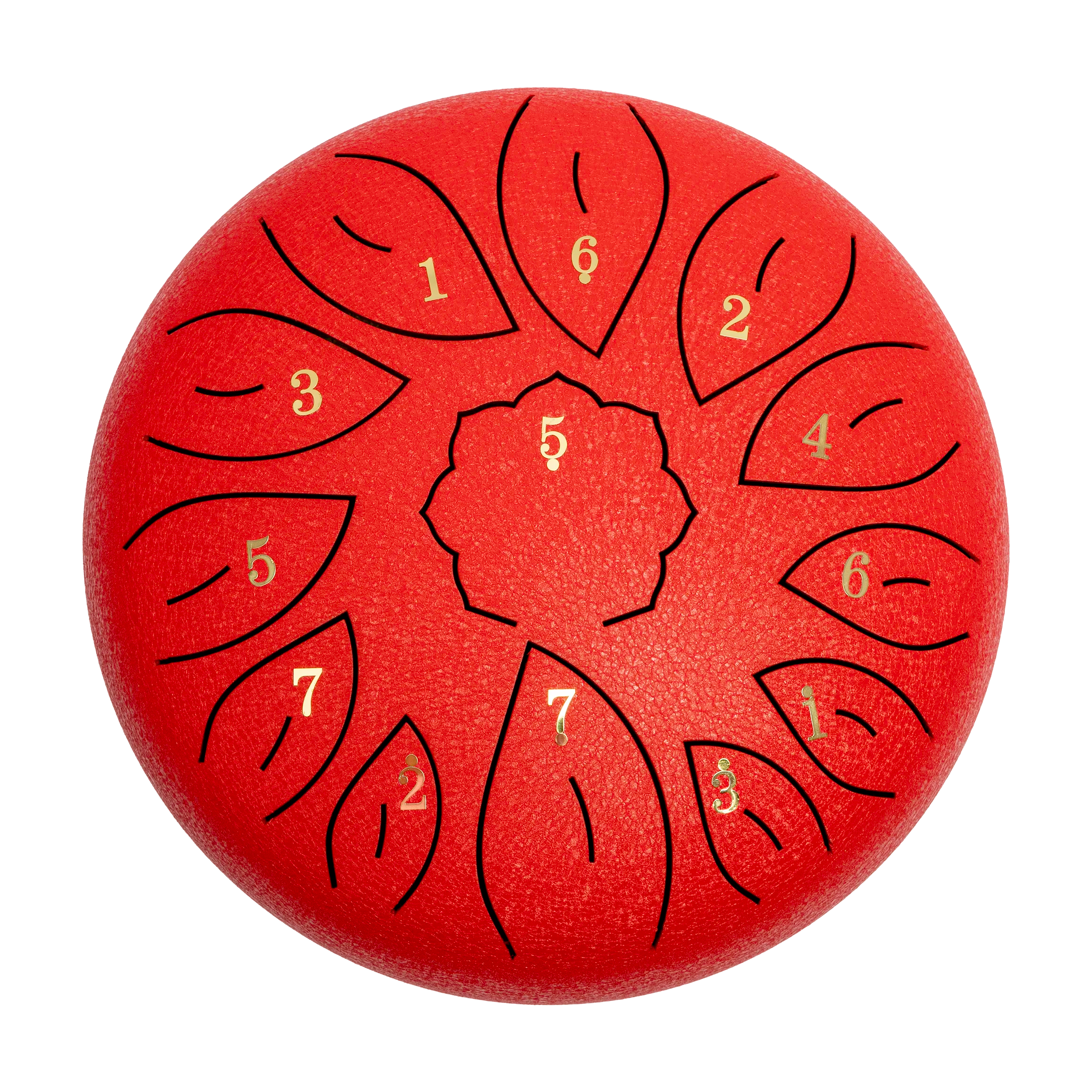 Red Mano Percussion MPC40RD 10-tongue hand percussion instrument with a circular top view showing the tone tongues and vibrant color.