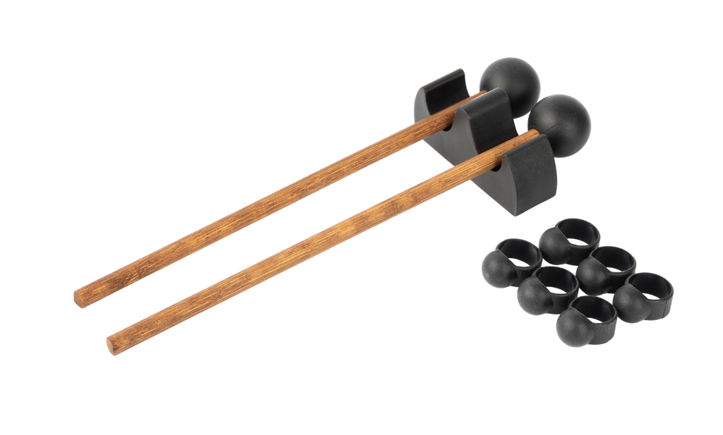 Mano Percussion UE857L 8 Large Chime Bar Set with mallets and stand, designed for hand percussion and musical performances.