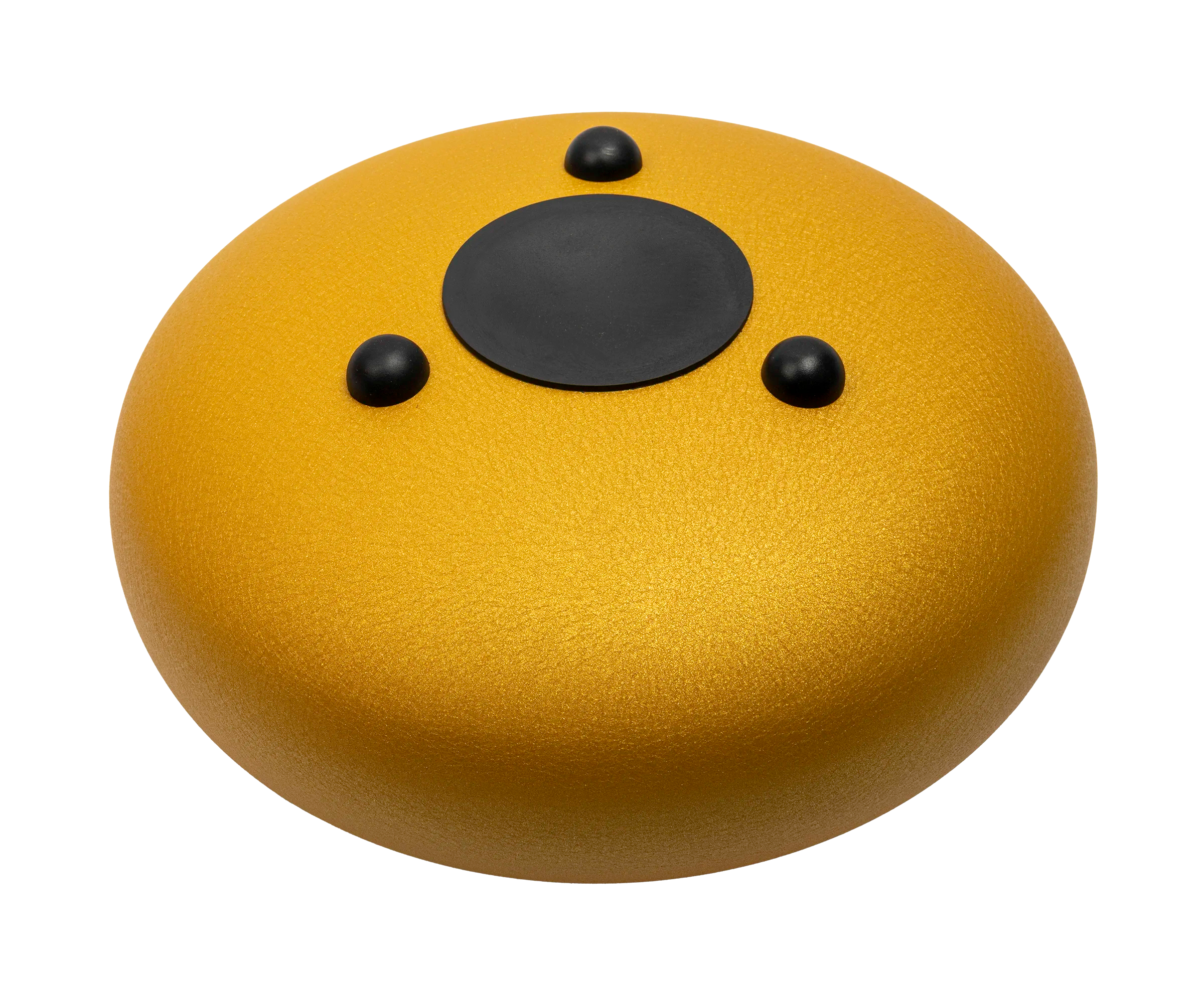 Mano Percussion MPC42GD gold 12-tongue drum viewed from the back, showcasing its polished surface and tuning holes.