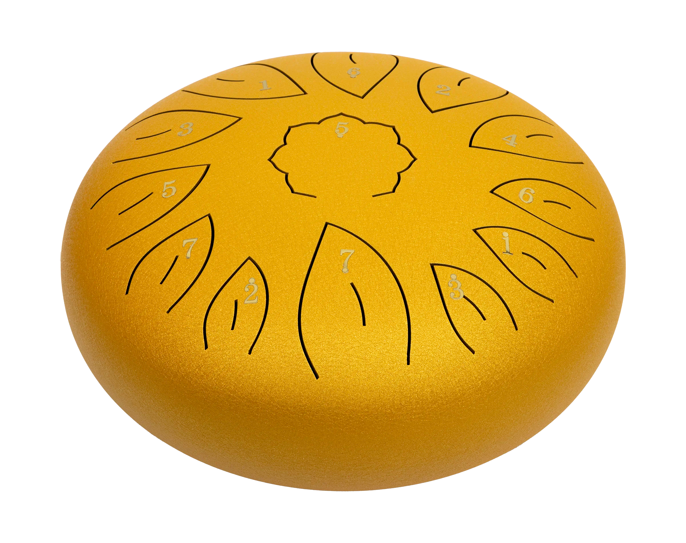 Mano Percussion MPC42GD 12 Tongue Drum in gold, hand percussion instrument with a smooth, shiny gold finish and multiple tuned tongues.