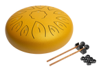 Mano Percussion MPC42GD 12 Tongue Drum in gold, hand percussion instrument with 12 tongues, showcasing its shiny metallic surface.