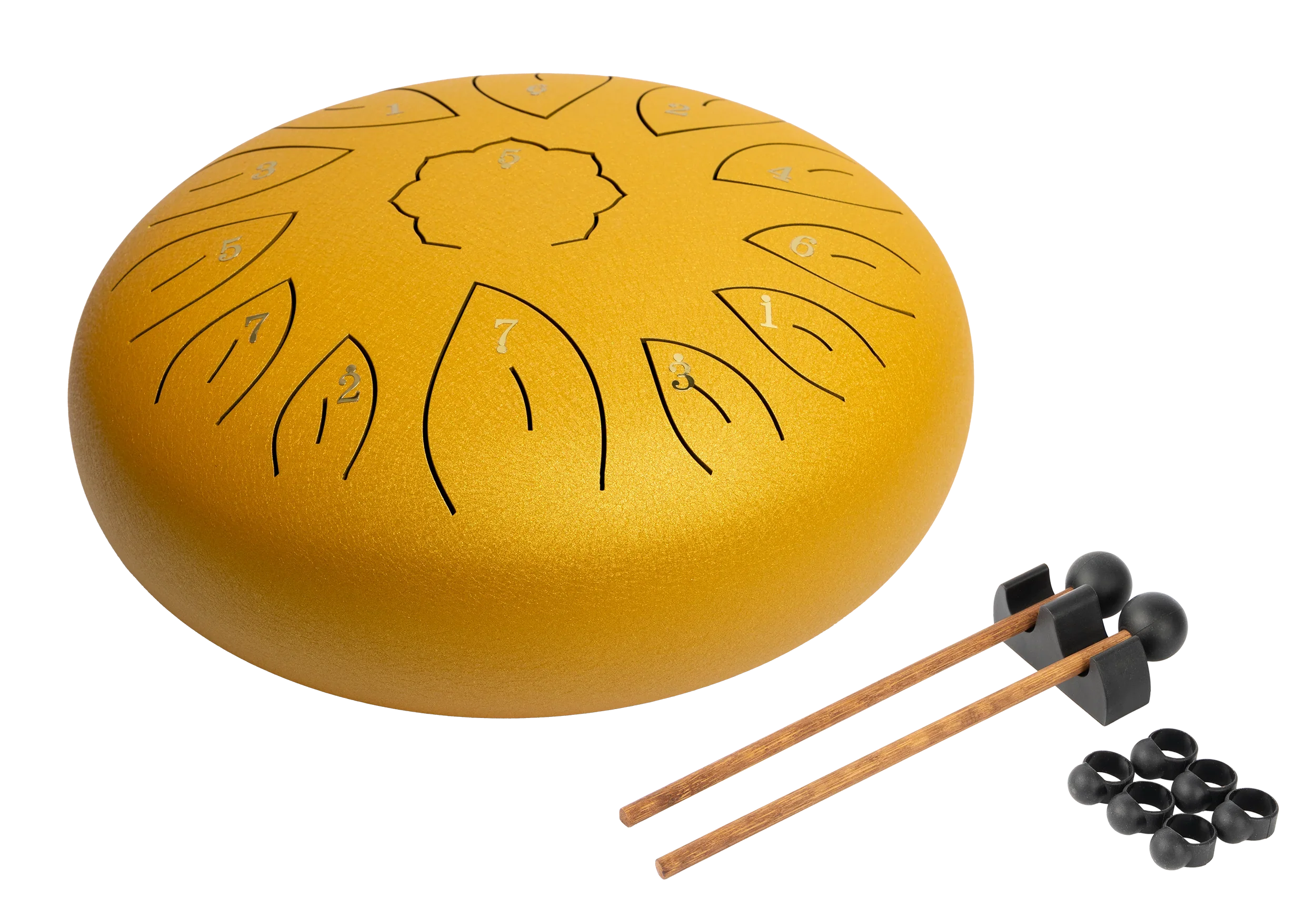 Mano Percussion MPC42GD 12 Tongue Drum in gold, hand percussion instrument with 12 tongues, showcasing its shiny metallic surface.