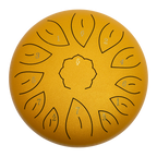 Mano Percussion MPC42GD 12 Tongue Drum in gold, top view showcasing its hand percussion design and metallic surface.