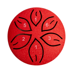 Red Mano Percussion 3 Tongue Drum (C Diatonic) with metal bars and wooden base, designed for hand percussion music.