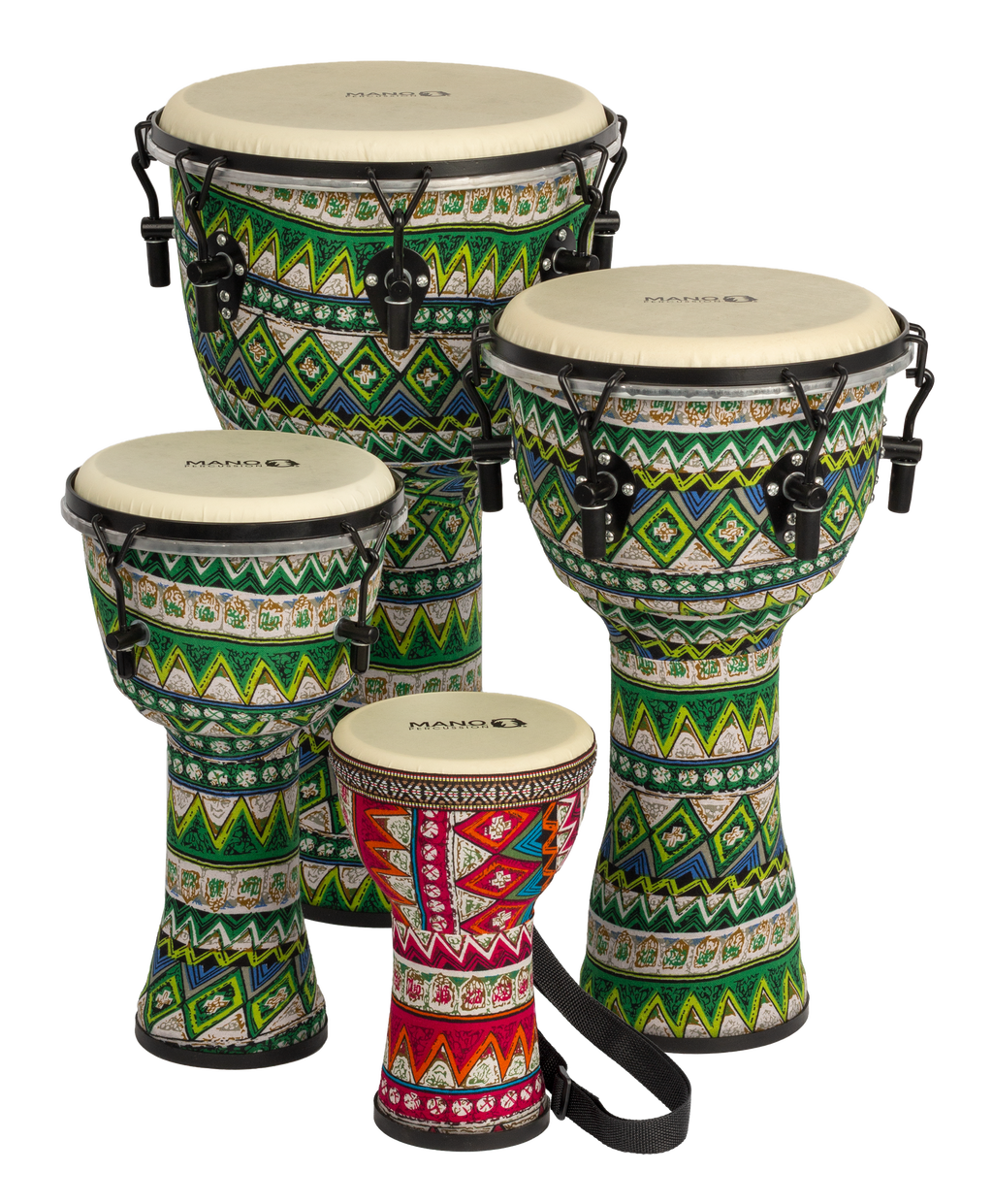 Mano Percussion MPC23 6 Pre-Tuned Djembe - Red & Blue Cloth