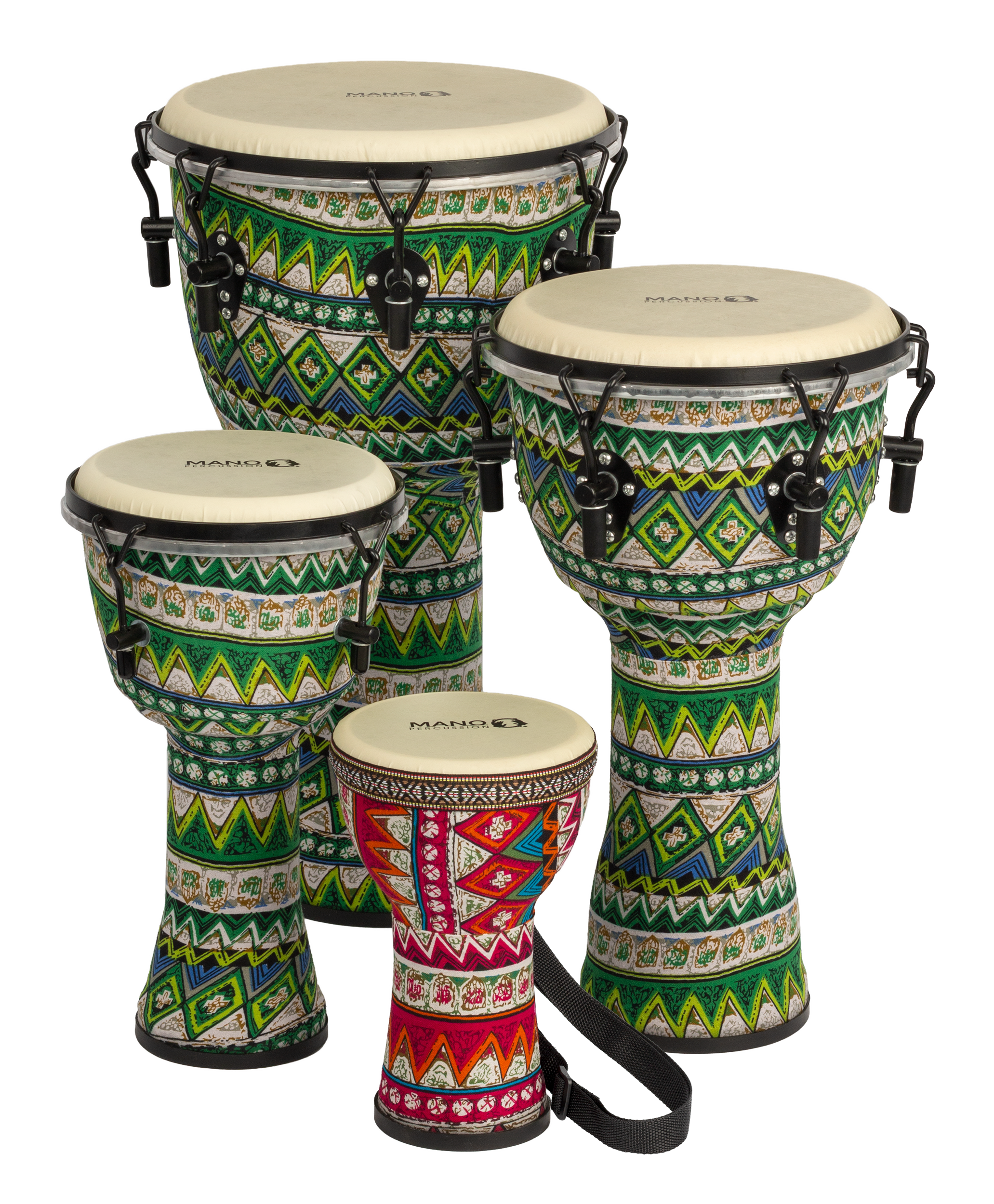 Mano Percussion MPC23 6 Pre-Tuned Djembe - Red & Blue Cloth