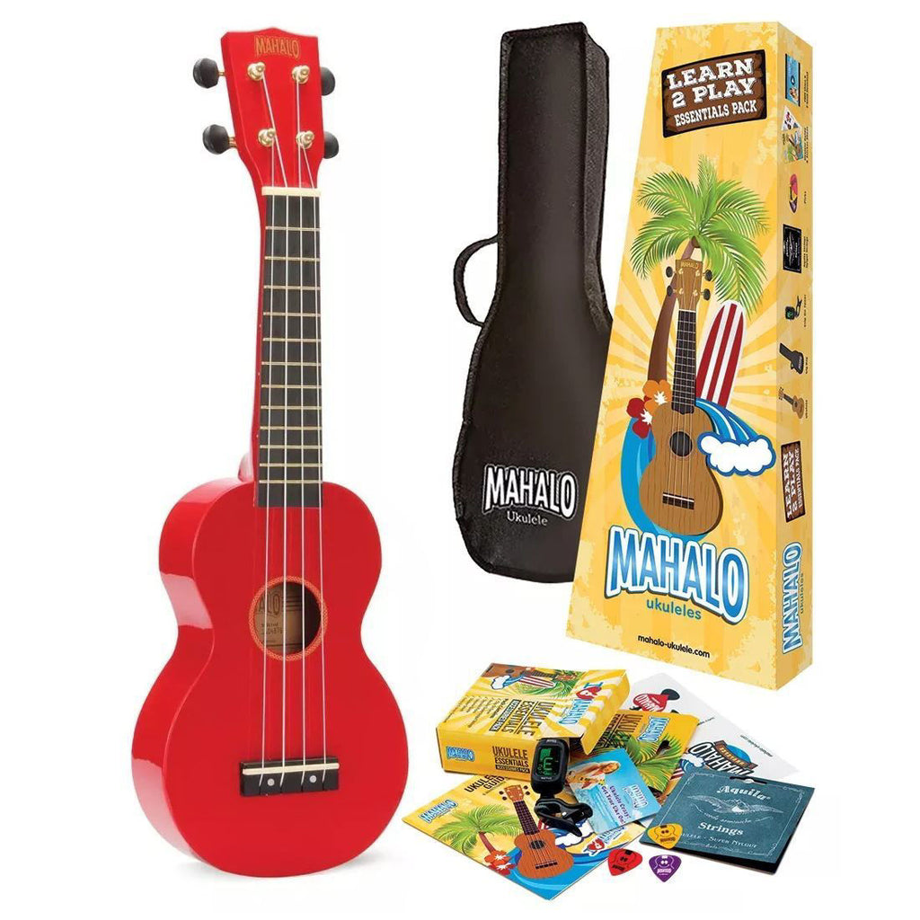 Mahalo MR1RDK Rainbow Series Ukulele Essentials Pack in Red