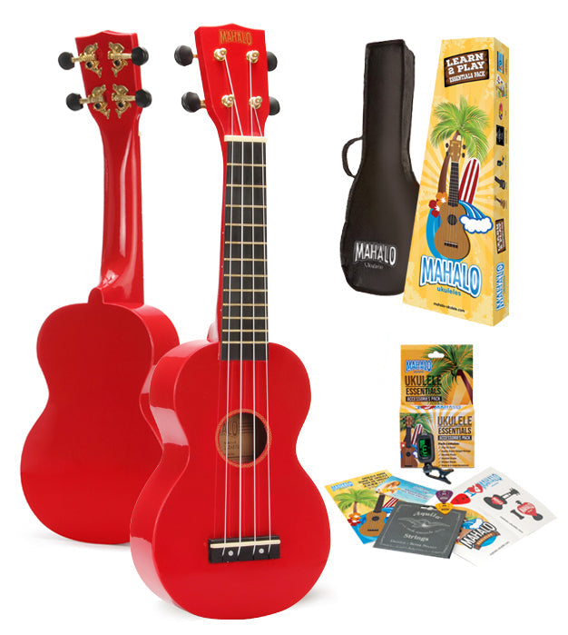 Mahalo MR1RDK Rainbow Series Ukulele Essentials Pack in Red