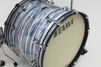 Tama Starclassic Maple 22-inch 3-piece drum kit shell pack in blue and white oyster finish, including bass, rack, and floor tom drums