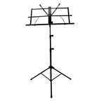 ProStand MS020 music stand with adjustable height and foldable metal frame for holding sheet music.