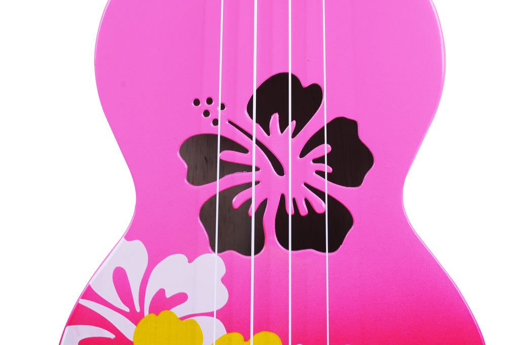 Mahalo MD1HBRDB Designer Hibiscus Soprano Ukulele in Pink Burst