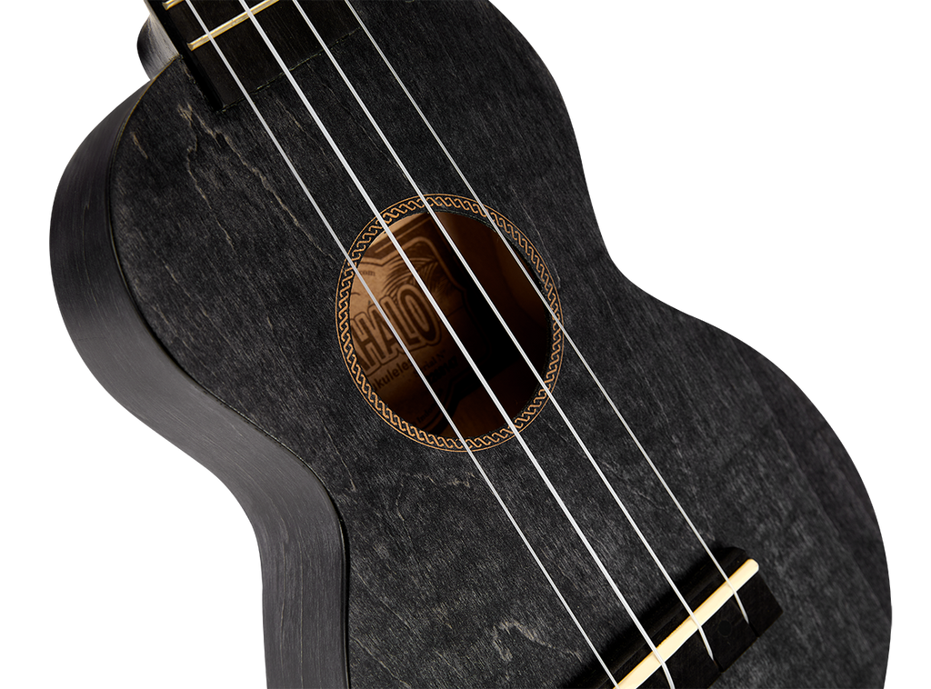 Mahalo MS1TBK Slimline ukulele with transparent black body and natural wood neck, shown from front view.