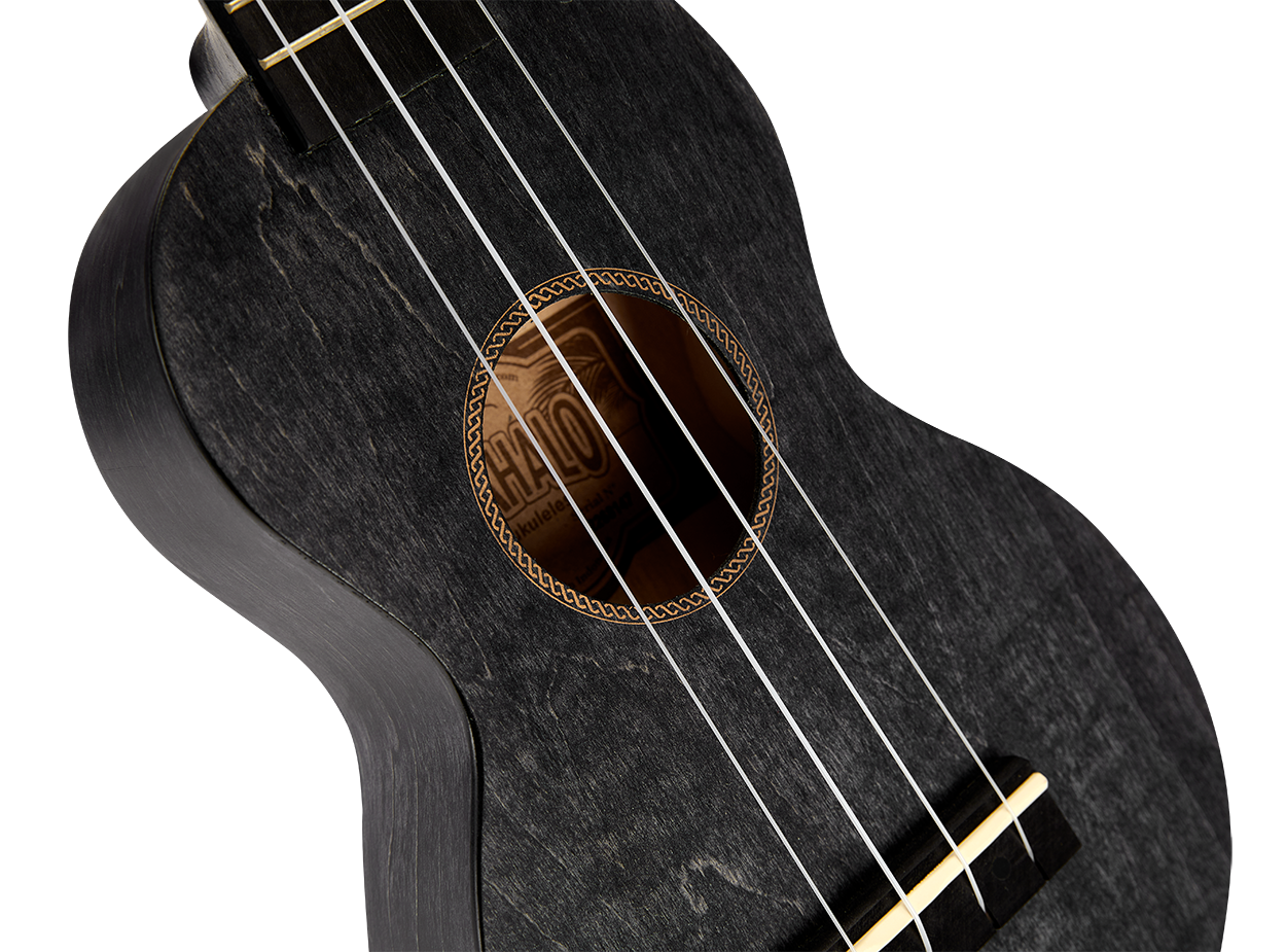 Mahalo MS1TBK Slimline ukulele with transparent black body and natural wood neck, shown from front view.