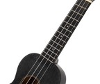 Mahalo MS1TBK Slimline ukulele in transparent black, showing the neck and body of this compact, stylish ukulele.