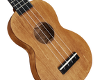 Mahalo MS1TBR Slimline ukulele with transparent brown finish, showing the body and neck in a close-up view.