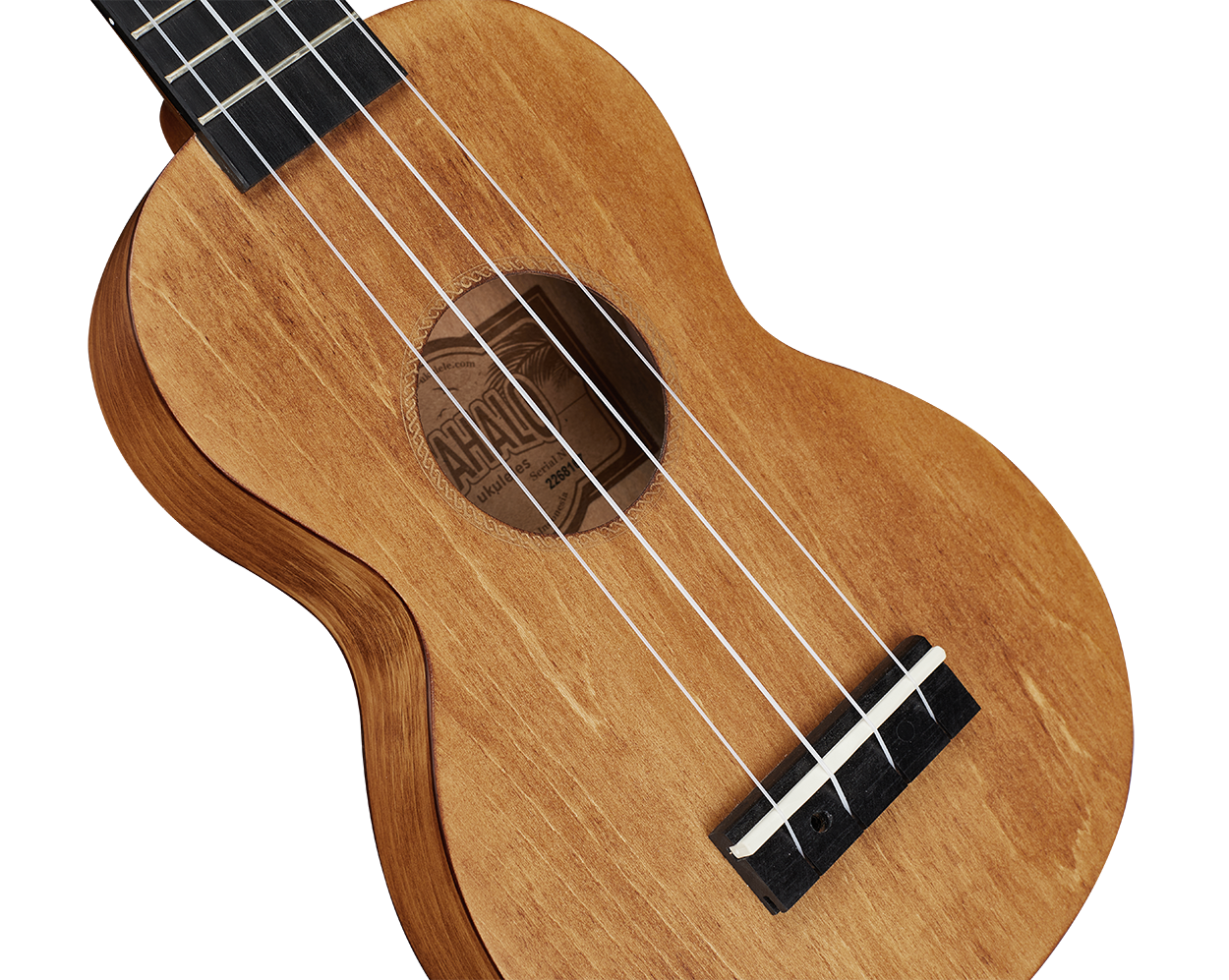 Mahalo MS1TBR Slimline ukulele with transparent brown finish, showing the body and neck in a close-up view.