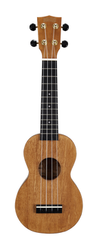 Mahalo MS1TBR Slimline ukulele in transparent brown, front view showing sleek body and wooden finish.
