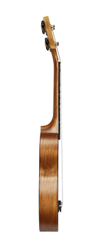 Mahalo MS1TBR Slimline ukulele in transparent brown, showing side view with smooth finish and compact design.