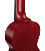 Mahalo MS1TRD slimline ukulele in transparent red, showing the back and side details of the lightweight, stylish instrument.