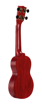 Mahalo MS1TRD Slimline ukulele in transparent red, showing the back and side view of this compact musical instrument.