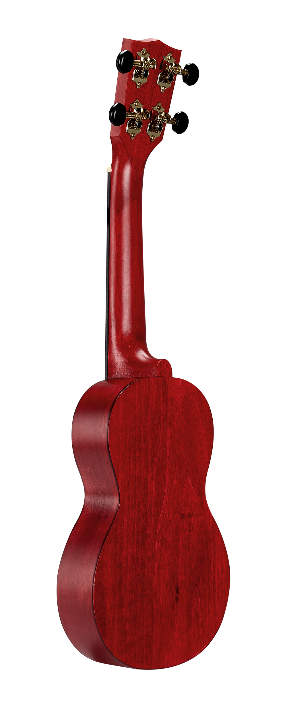 Mahalo MS1TRD Slimline ukulele in transparent red, showing the back and side view of this compact musical instrument.