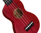 Mahalo MS1TRD Slimline ukulele in transparent red with a glossy finish, showcasing its compact body and sleek design.