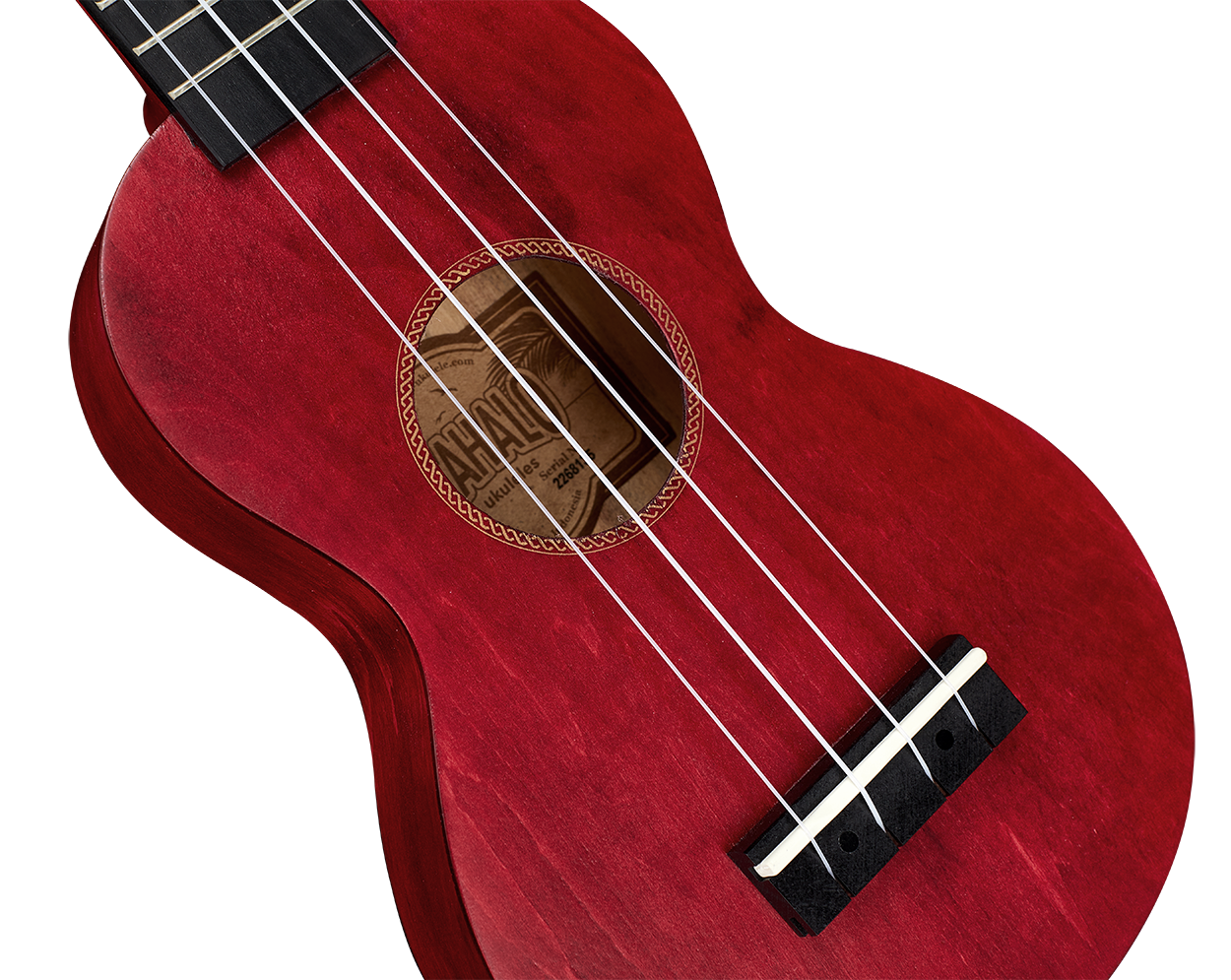 Mahalo MS1TRD Slimline ukulele in transparent red with a glossy finish, showcasing its compact body and sleek design.