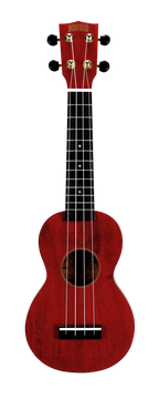 Mahalo MS1TRD Slimline red ukulele with transparent finish, front view showcasing the compact design and glossy red body.