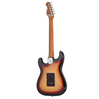 Mooer MSC10 electric guitar in Tobacco Sunburst finish, showcasing its ST-style body, maple neck, and dual humbucking pickups.